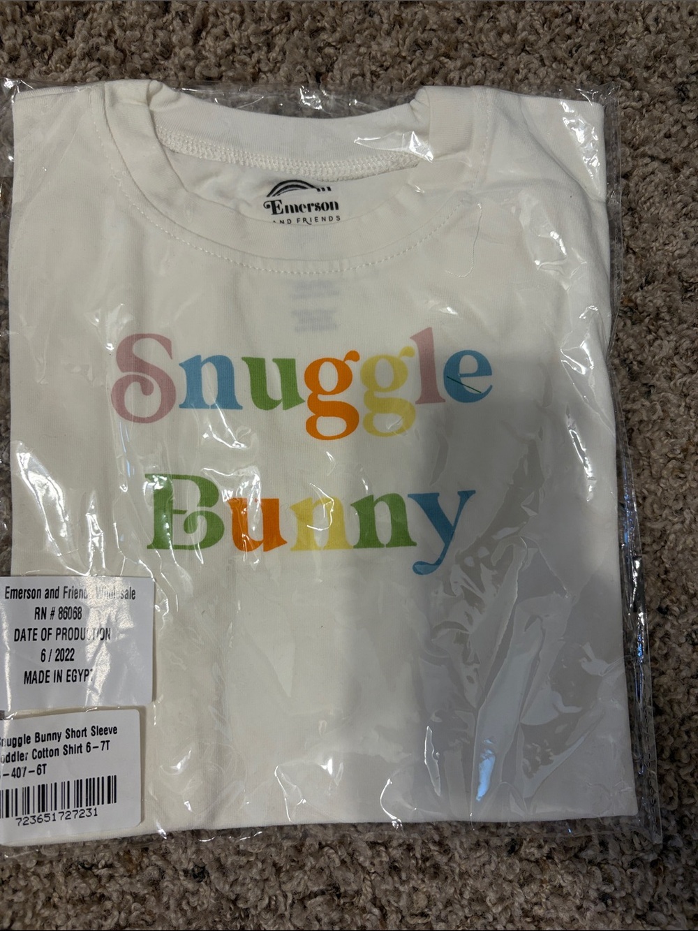 Emerson and Friends White "Snuggle Bunny" Short Sleeve Kids Tee